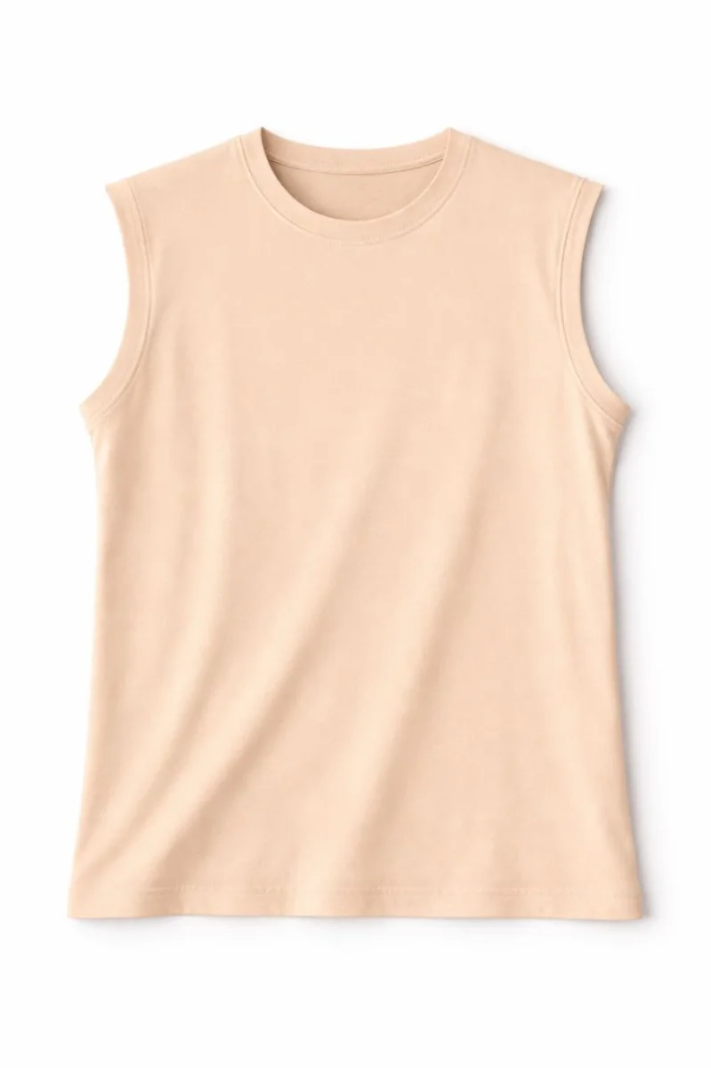 Oversize Kadın Atlet Salaş Kalıp Bisiklet Yaka Basic Yazlık Spor Bluz - Bej