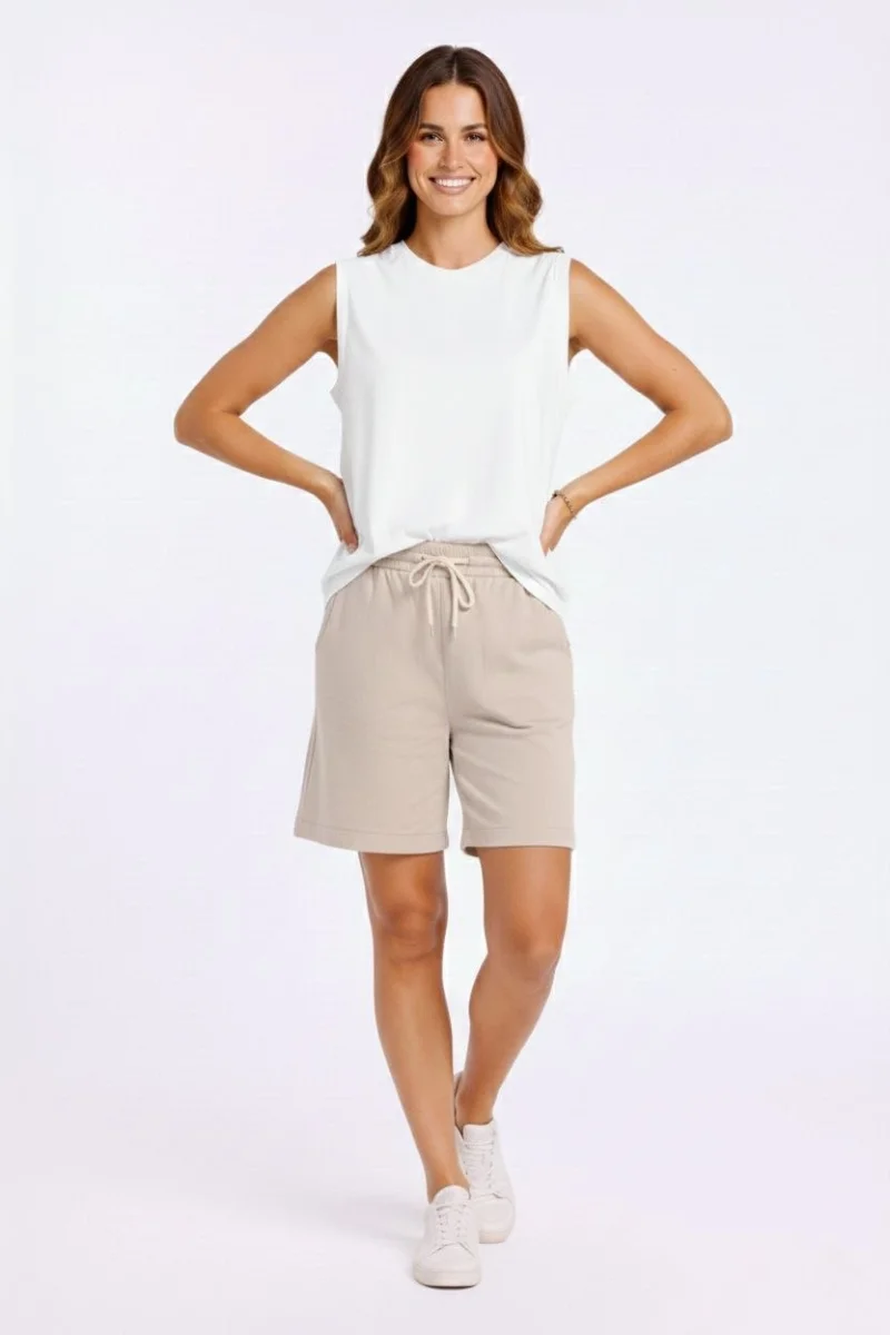 Oversize Kadın Atlet Salaş Kalıp Bisiklet Yaka Basic Yazlık Spor Bluz - Beyaz