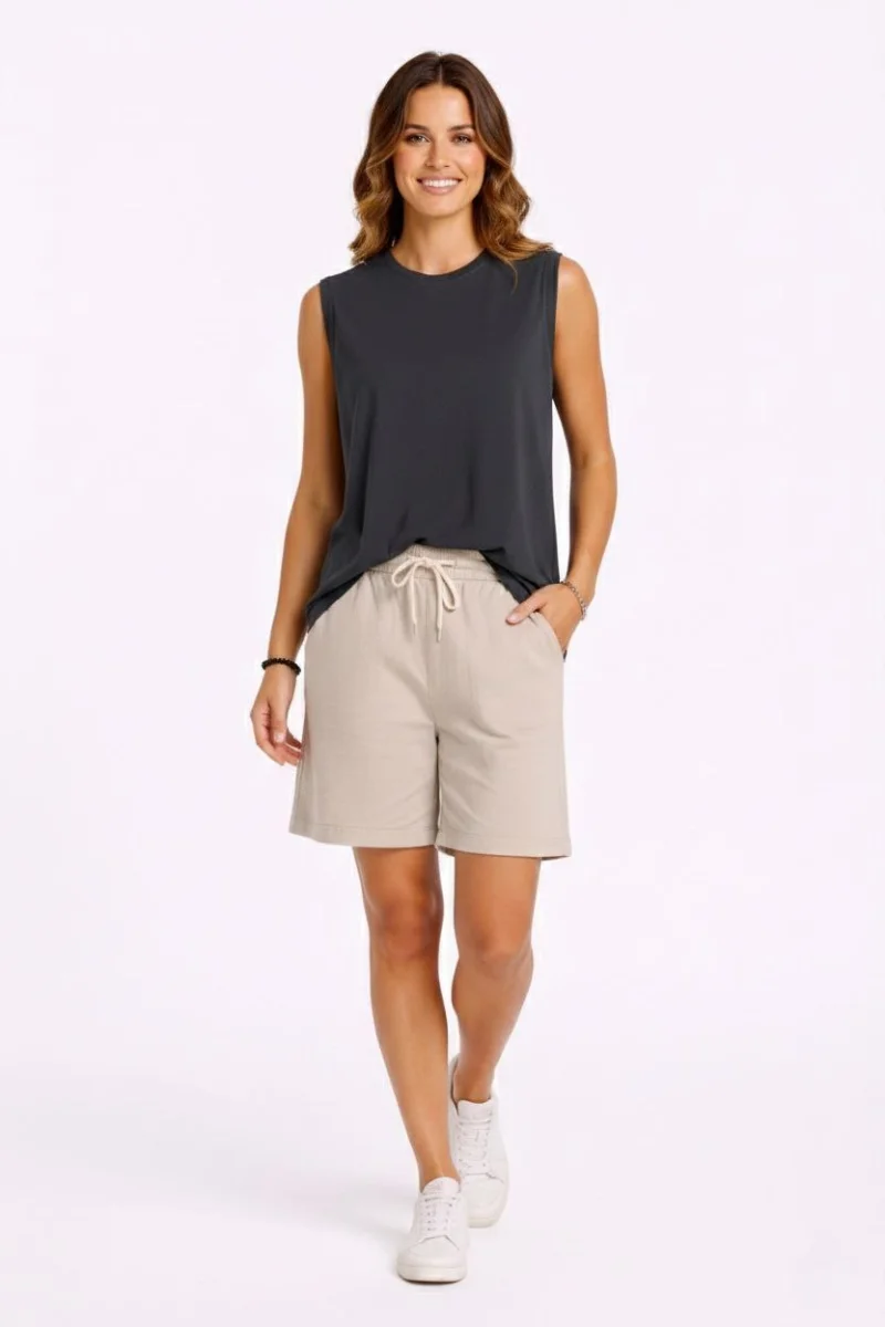 Oversize Kadın Atlet Salaş Kalıp Bisiklet Yaka Basic Yazlık Spor Bluz - Füme