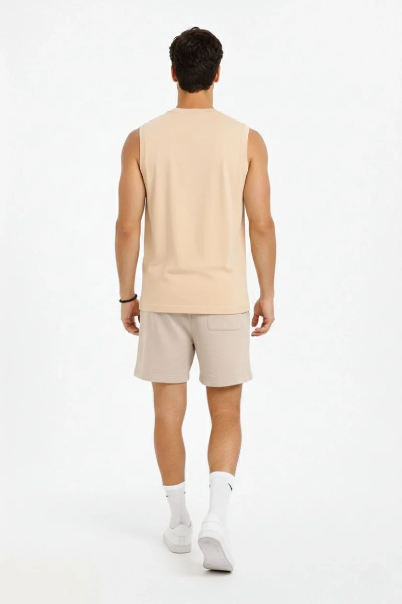 Erkek Sıfır Kolsuz Atlet Bisiklet Yaka Oversize Basic Spor Üst, Günlük ve Fitness Kullanımına Uygun - Bej