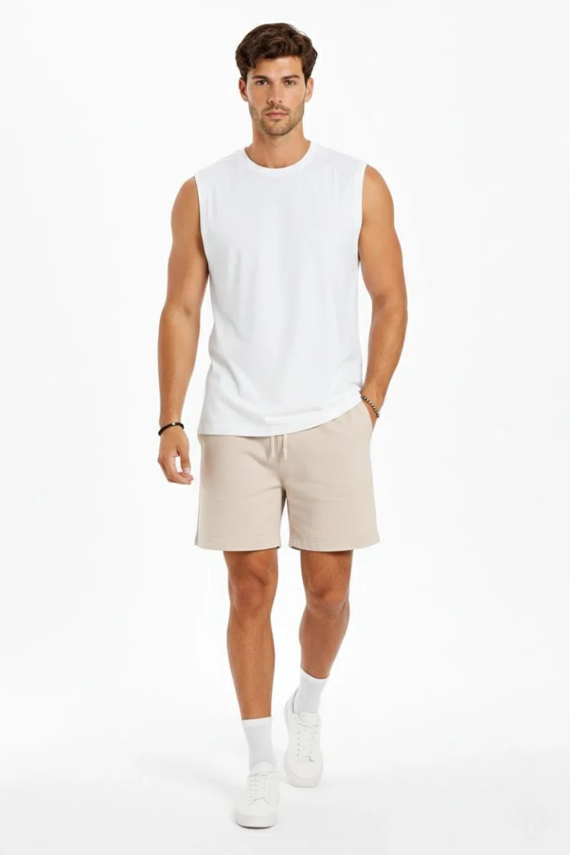 Erkek Sıfır Kolsuz Atlet Bisiklet Yaka Oversize Basic Spor Üst, Günlük ve Fitness Kullanımına Uygun - Beyaz