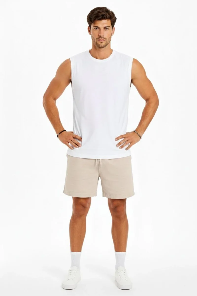 Erkek Sıfır Kolsuz Atlet Bisiklet Yaka Oversize Basic Spor Üst, Günlük ve Fitness Kullanımına Uygun - Beyaz