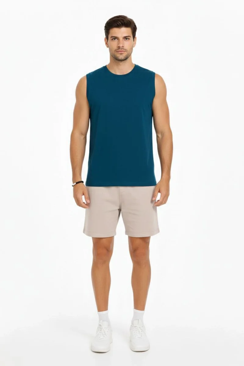 Erkek Sıfır Kolsuz Atlet Bisiklet Yaka Oversize Basic Spor Üst, Günlük ve Fitness Kullanımına Uygun - İndigo