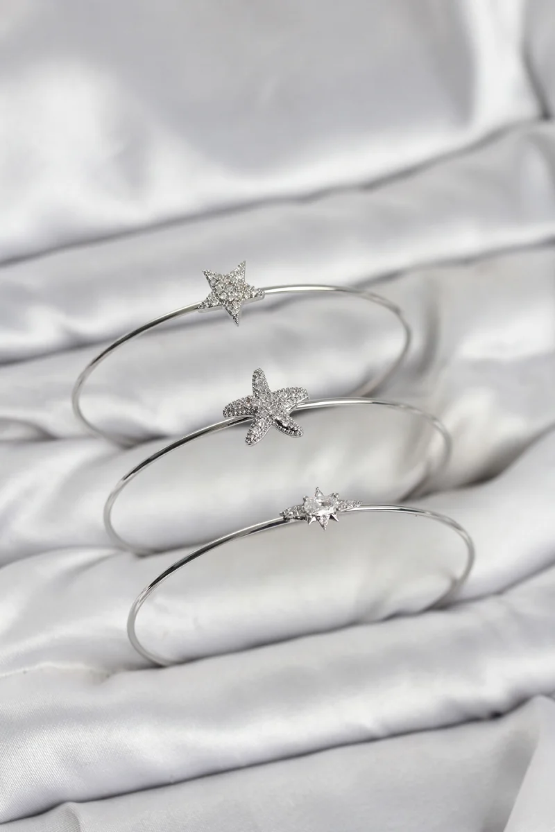 Gümüş Renk Zirkon Taşlı Deniz Yıldızı Model 3'lü Kadın Bileklik Kombini