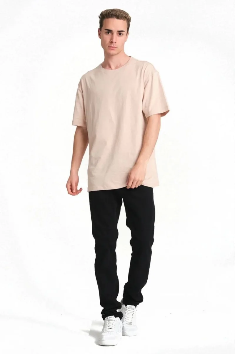 24/1 Düz A Kalite Oversize T-shirt - Bej -