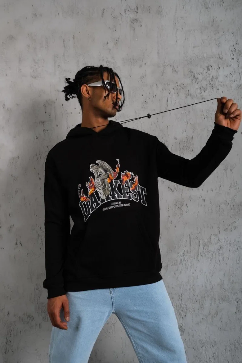 DANKES Baskılı Kapüşonlu Sweat - Siyah -