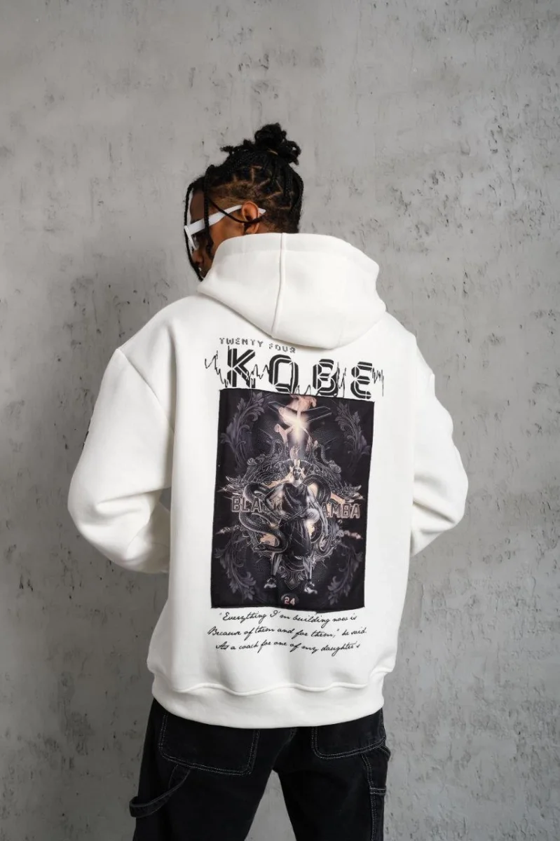 Baskılı Kapüşonlu Sweat - Beyaz -