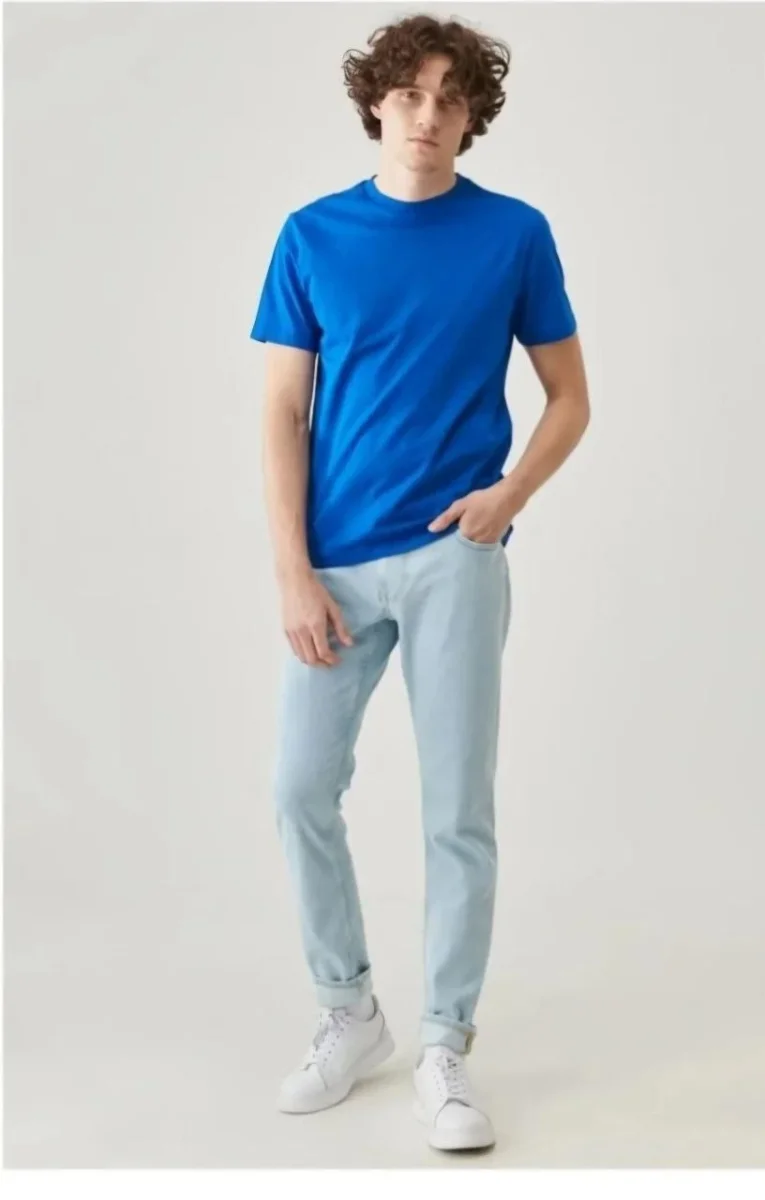 24/1 Düz A Kalite Oversize T-shirt - Mavi -