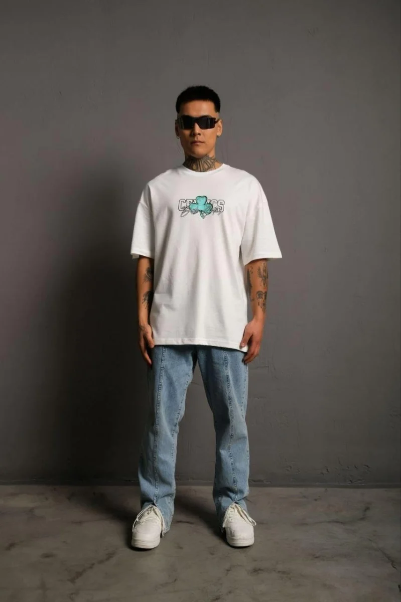 Sırt Baskılı T-shirt - Beyaz -