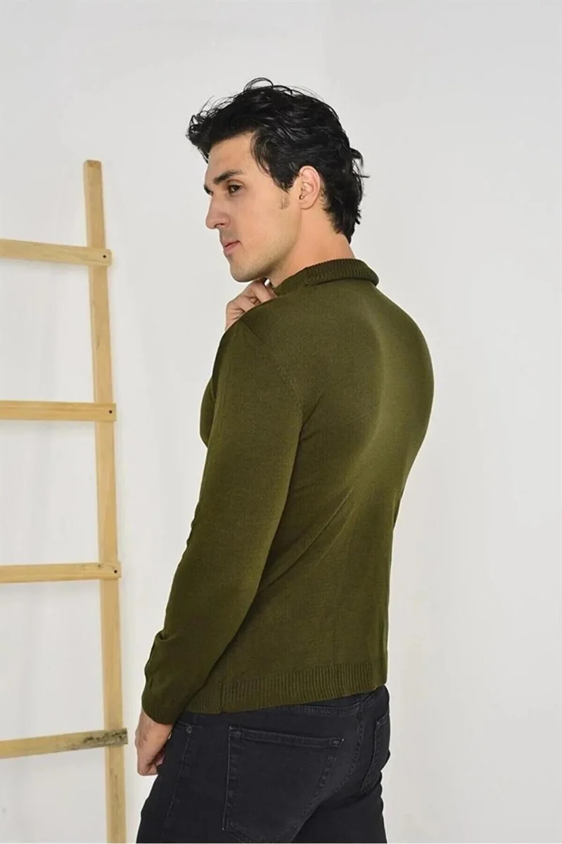 Tam Balıkçı Yaka Düz Renk Kazak - Yeşil -