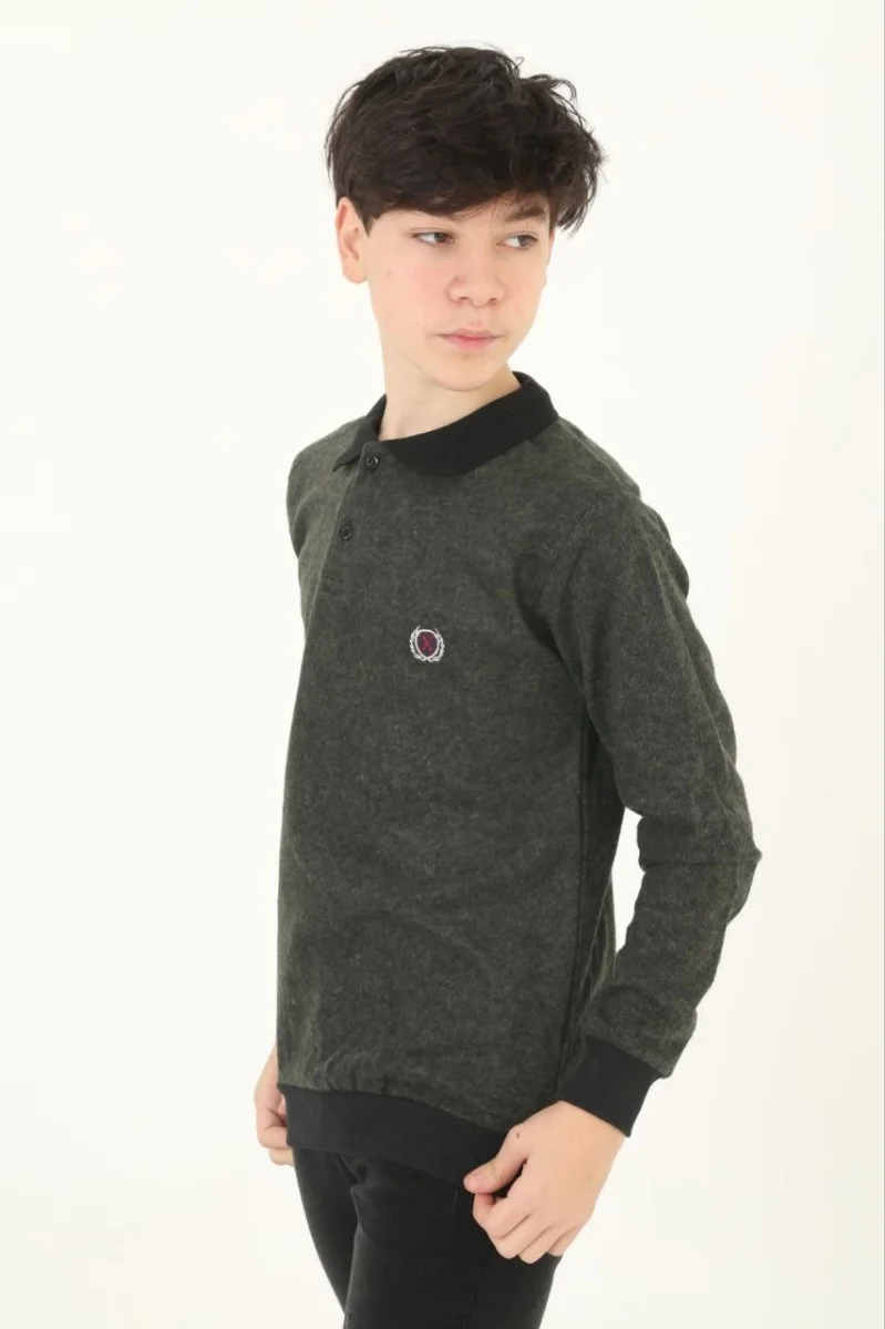 Selanik Yaka Nakışlı Kazak - Haki -