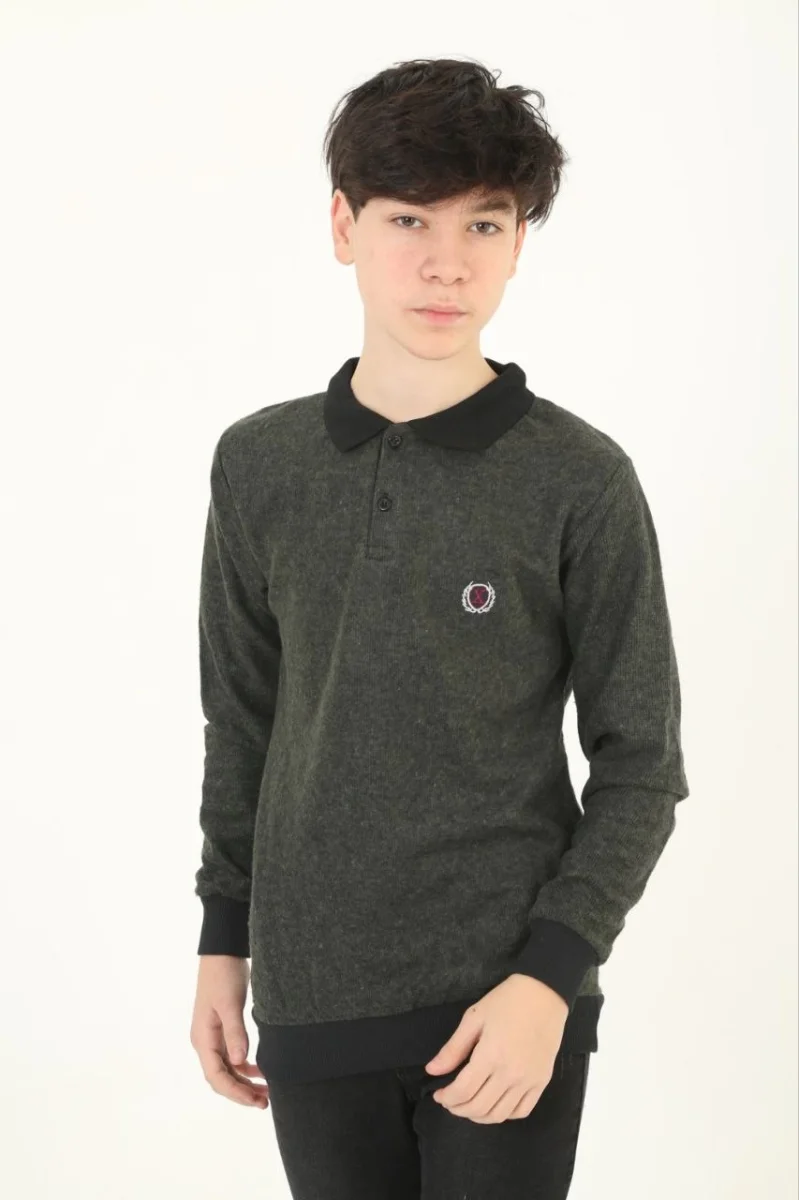 Selanik Yaka Nakışlı Kazak - Haki -