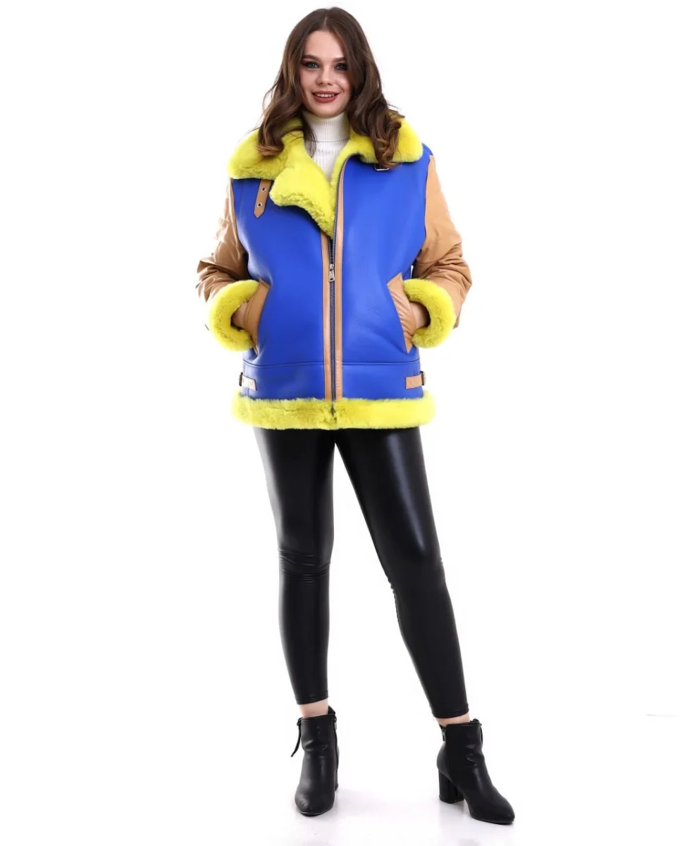 Koyun Derisi Pilot Hakiki Kürk - Sarı -