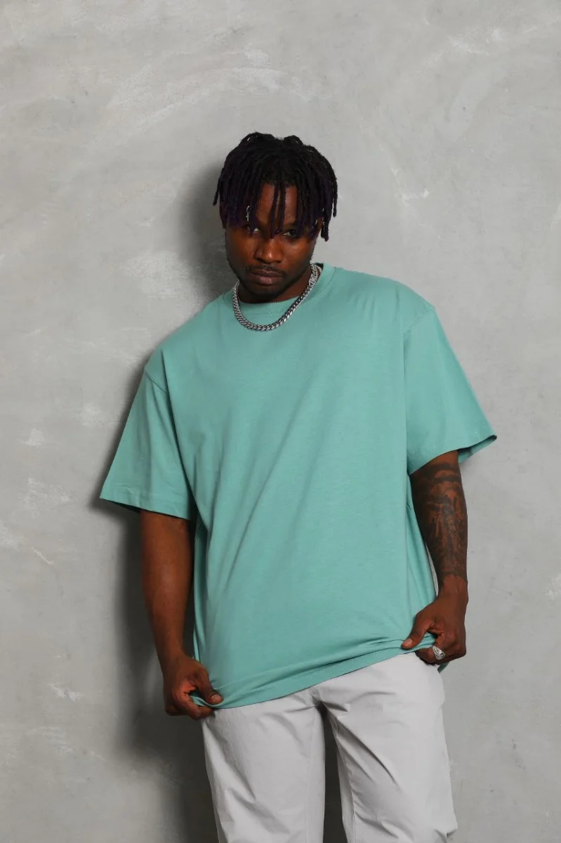 Oversize Düz Bisiklet Yaka T-Shirt - Mint Yeşili -