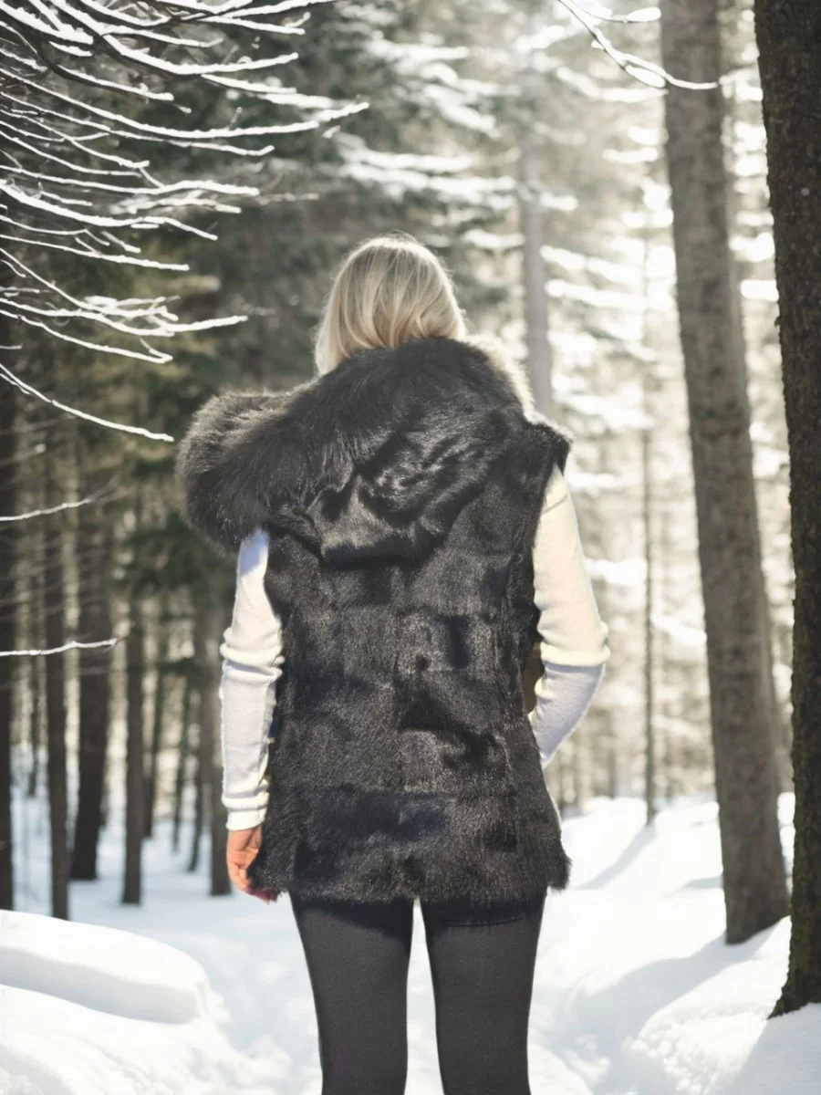 Kolsuz Kapüşonlu Yelek - Siyah -