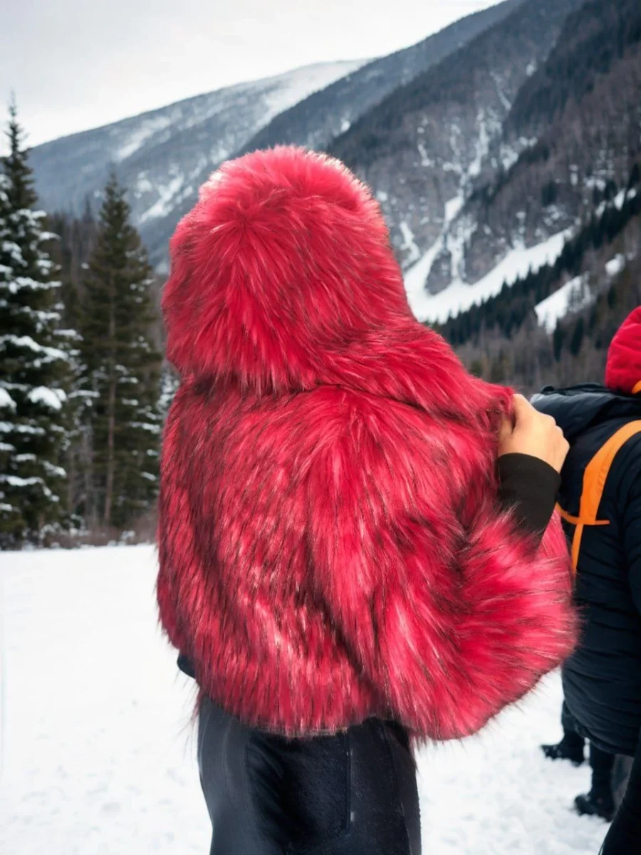 Uzun Kollu Kürk - Bordo -