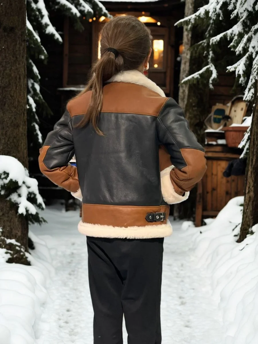 Yakalı Parçalı Kürk - Kahve -