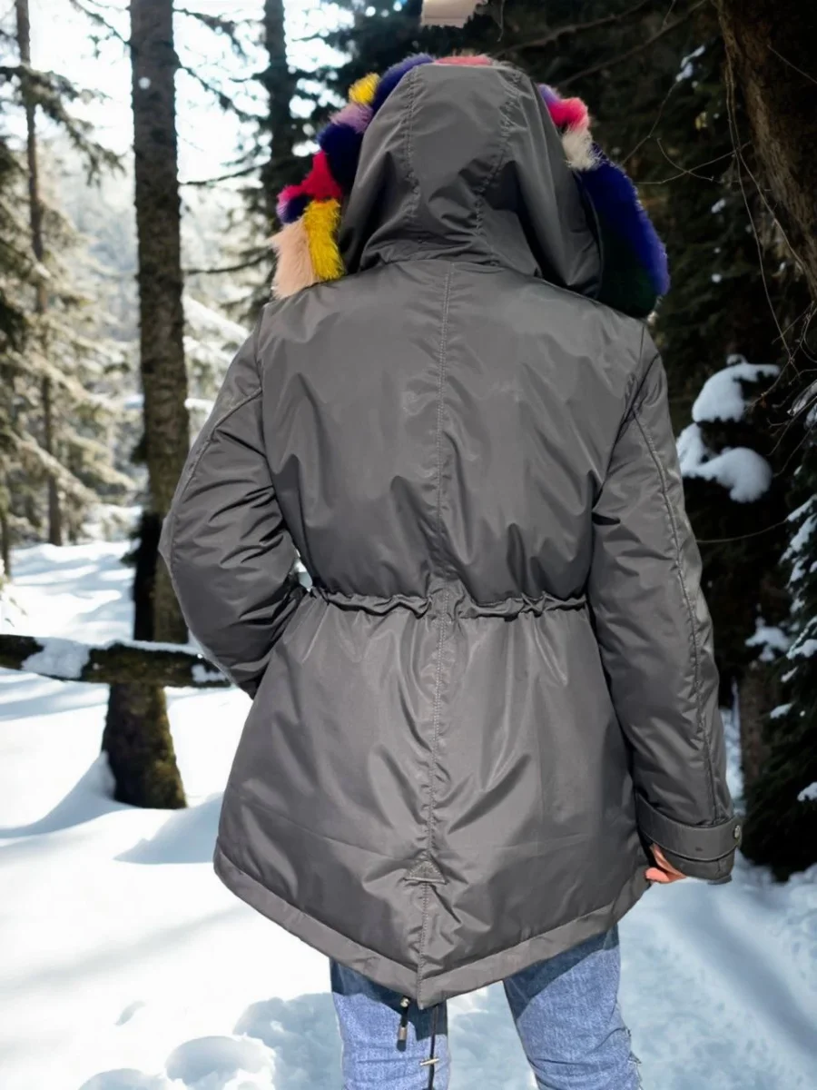 Su Geçirmez Kapüşonlu Mont - Füme -