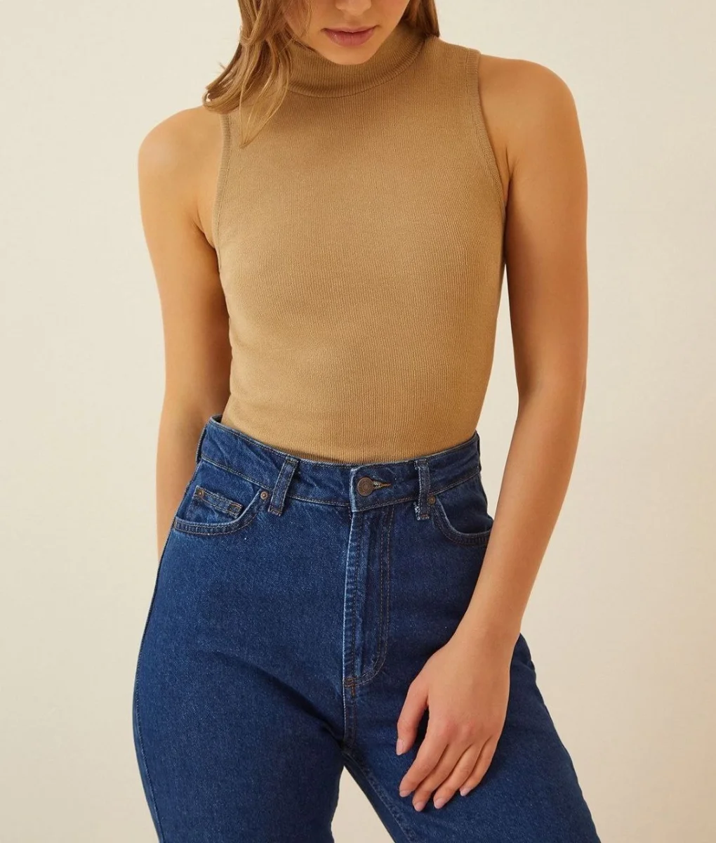 Full Likralı Fitilli Kaşkorse Body - Camel -