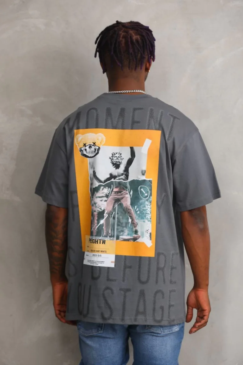 Baskılı Oversize T-Shirt - Füme -