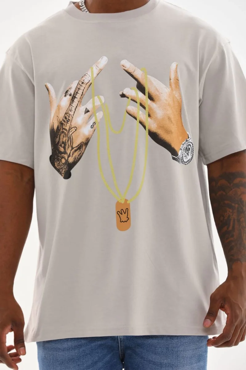 Baskılı Oversize T-Shirt - Gri -