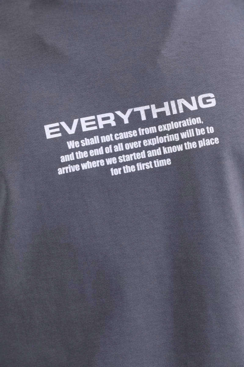 Bisiklet Yaka Baskılı Oversize T-Shirt - Gri -