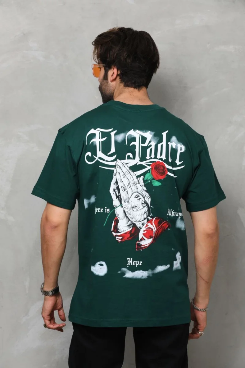 Bisiklet Yaka Baskılı Oversize T-Shirt - Yeşil -