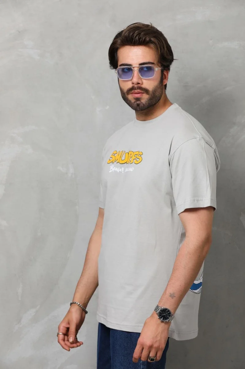 Basic Bisiklet Yaka Oversize T-Shirt - Gri -