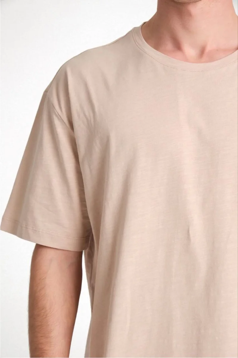 Düz Biskilet Yaka Oversize T-shirt - Bej -