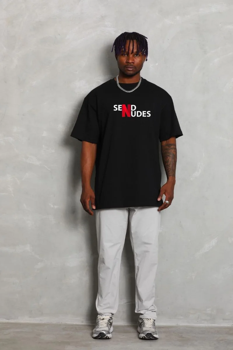 Bisiklet Yaka Double Oversize Baskılı T-Shirt - Siyah -