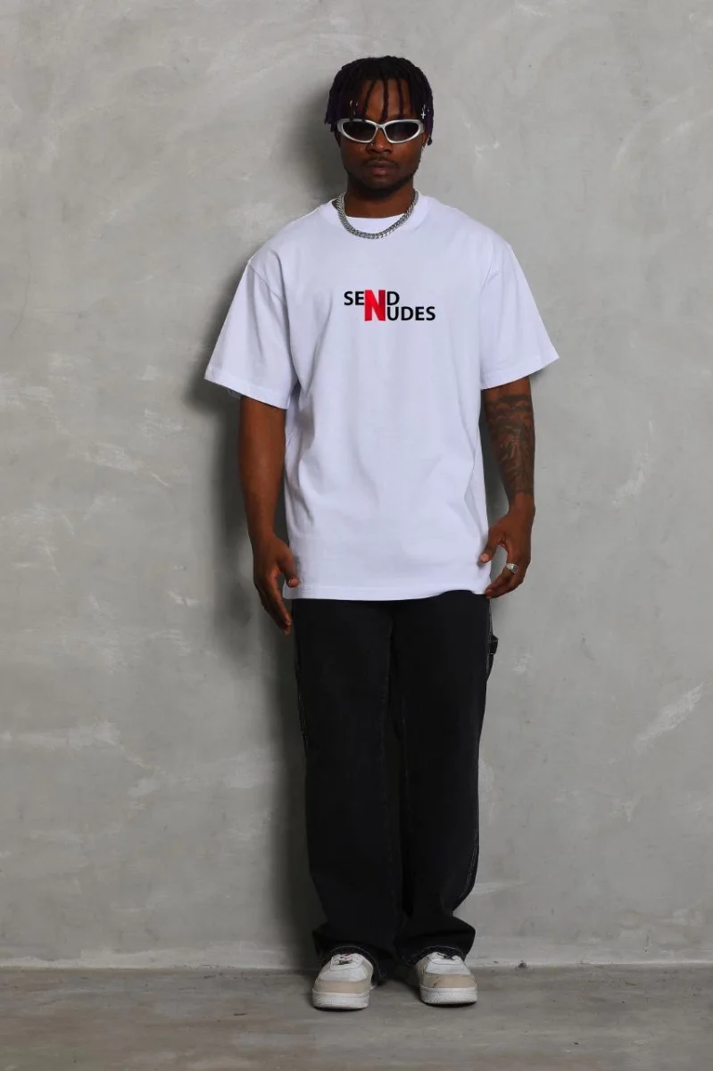 Bisiklet Yaka Double Oversize Baskılı T-Shirt - Beyaz -