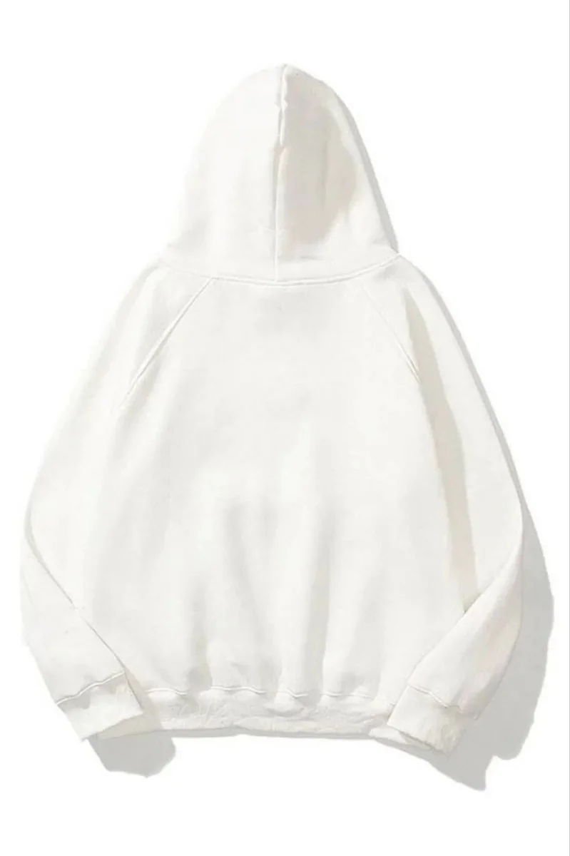 3 İplik Pamuklu   Kapşonlu Sweetshirt - Beyaz -
