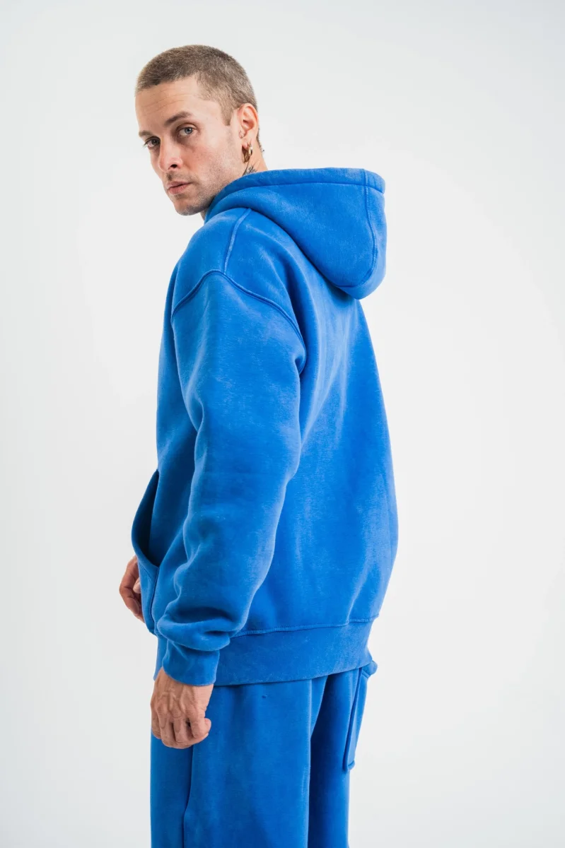 Double Oversize Kapşonlu Yıkamalı SweatShirt - Mavi -