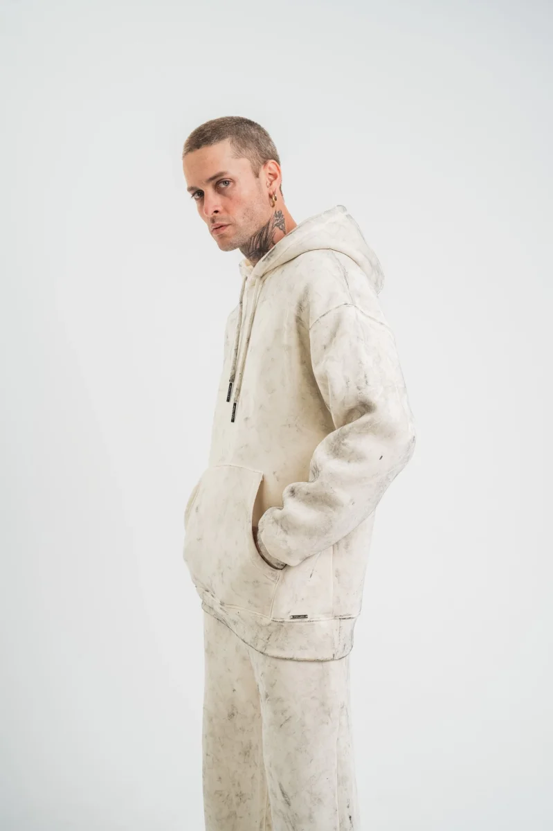 Double Oversize Kapşonlu Yıkamalı SweatShirt - Krem -