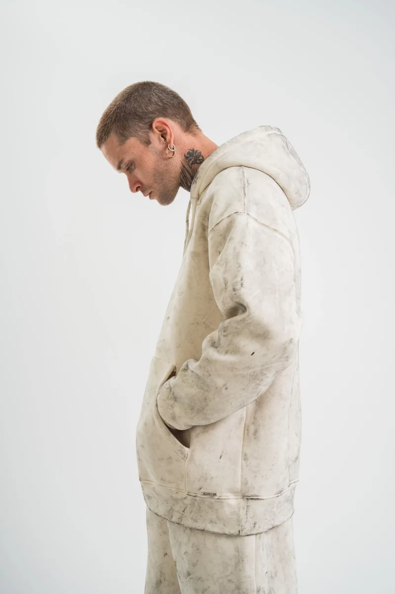 Double Oversize Kapşonlu Yıkamalı SweatShirt - Krem -