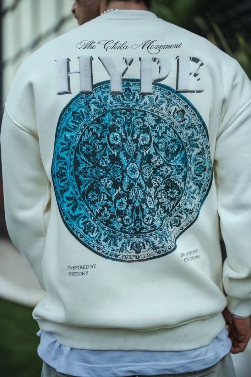 Üç İplik Bisiklet Yaka Baskılı SweatShirt - Beyaz -