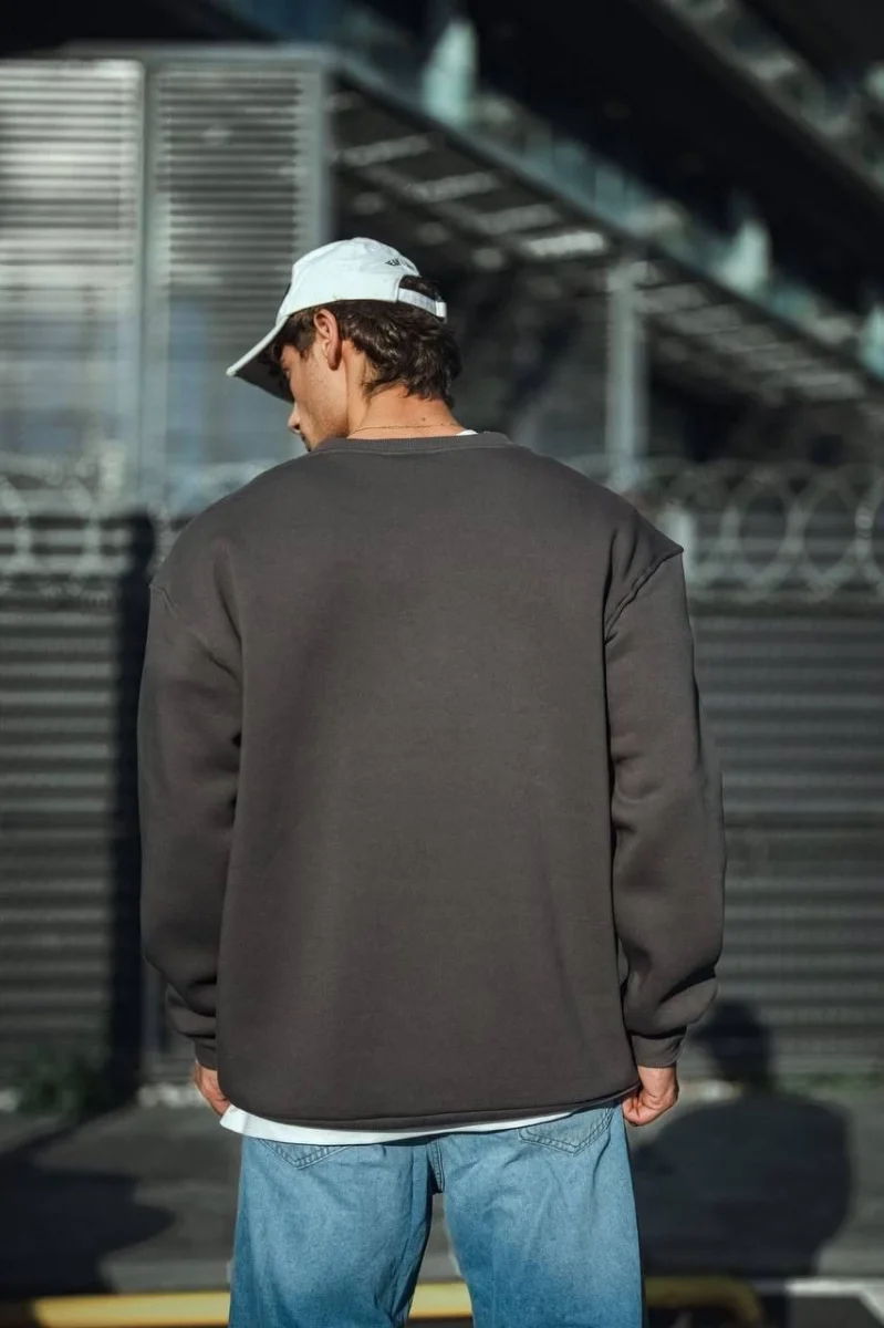 Kışlık Bisiklet Yaka Üç İplik Basic SweatShirt - Antrasit -