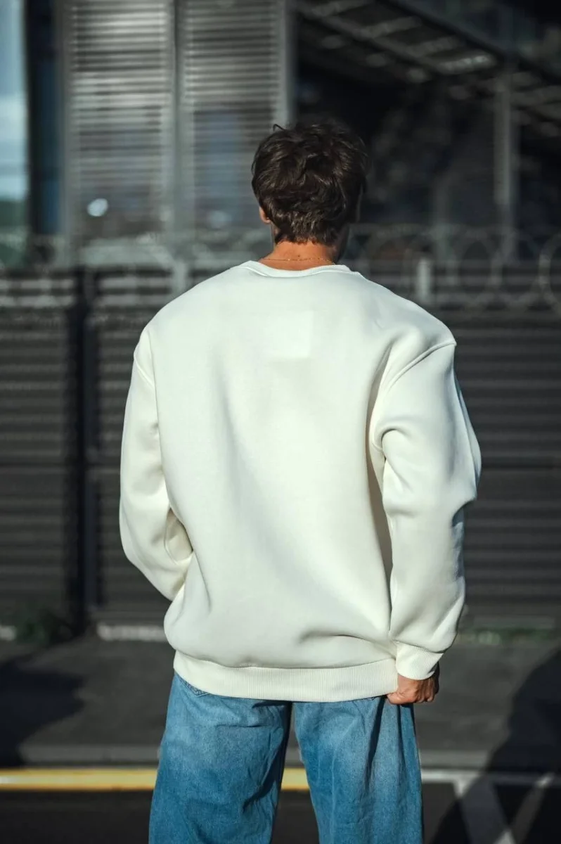 Kışlık Bisiklet Yaka Üç İplik Basic SweatShirt - Beyaz -