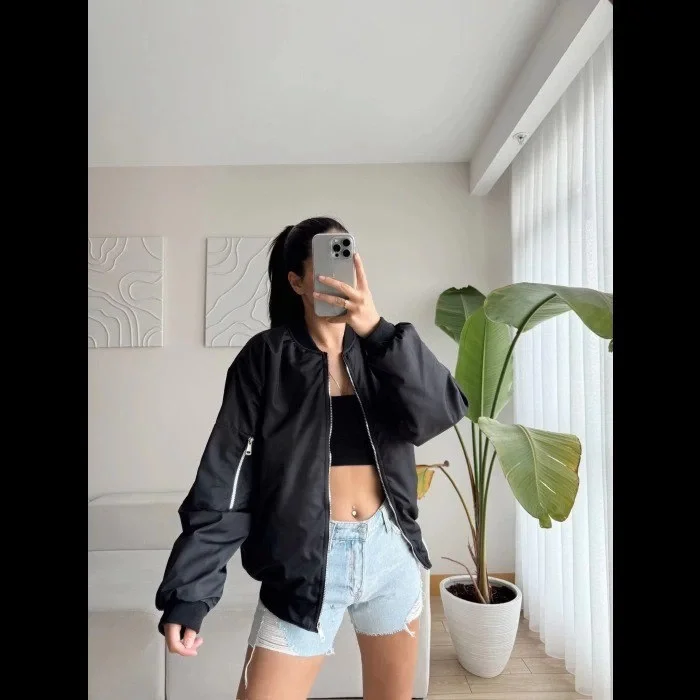 Siyah Bomber Mont - Siyah -