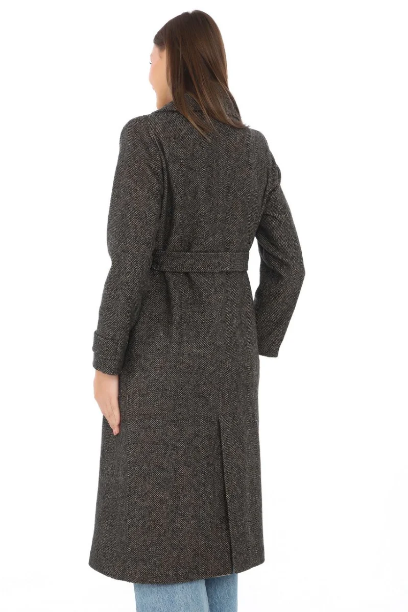 Balık Sırtı Kaşmir Uzun Kaşe Kaban - Kahverengi -