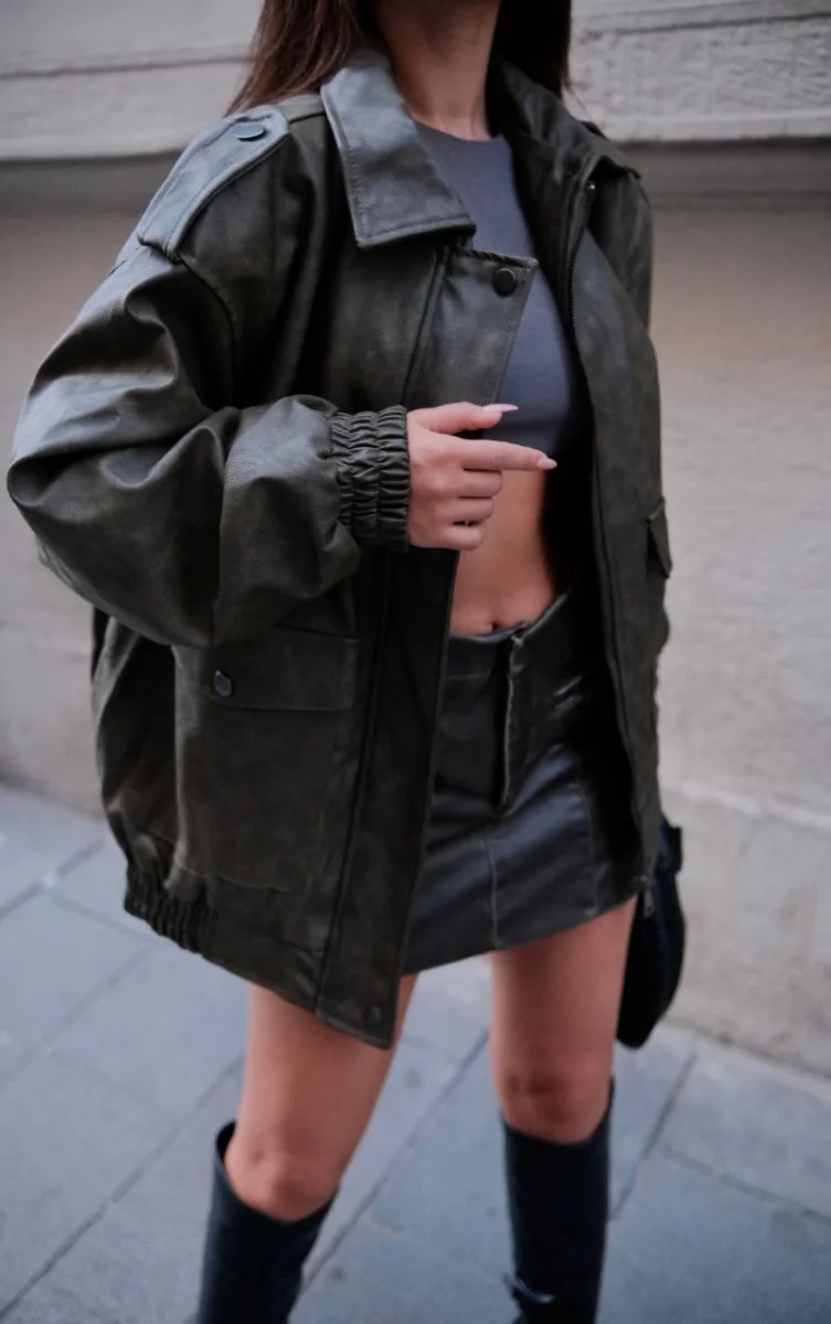 Suni Deri Pilot Ceket -