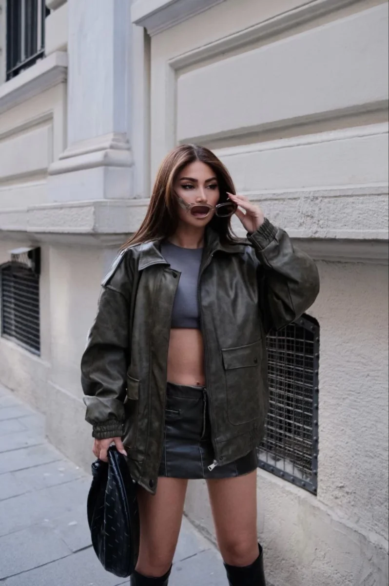 Suni Deri Pilot Ceket -