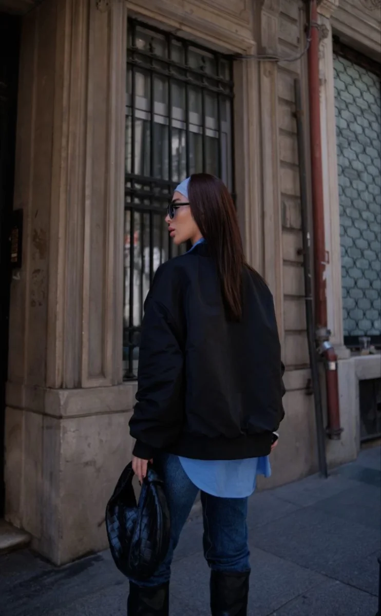 Cepli Bomber Ceket Mont - Siyah -