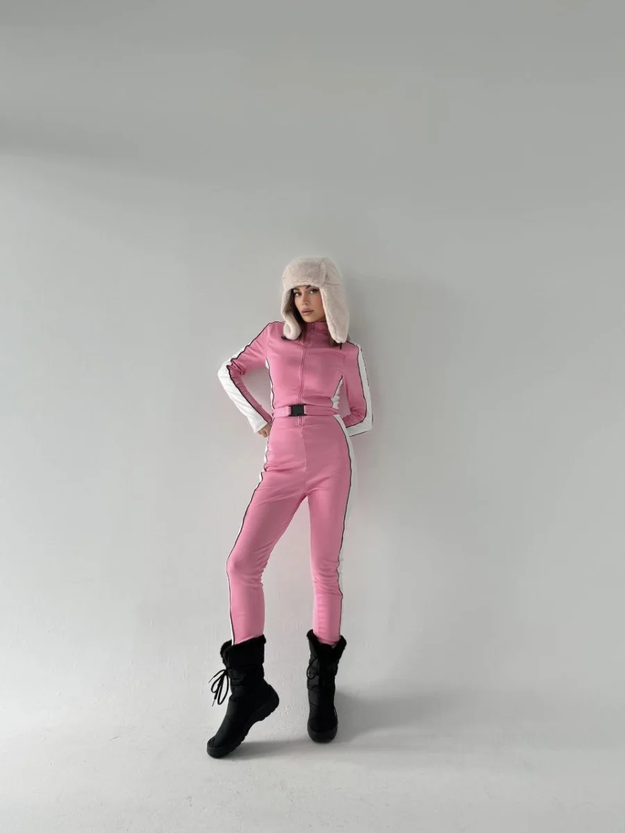 Kemer Detaylı Fermuarlı Tulum - Pembe -