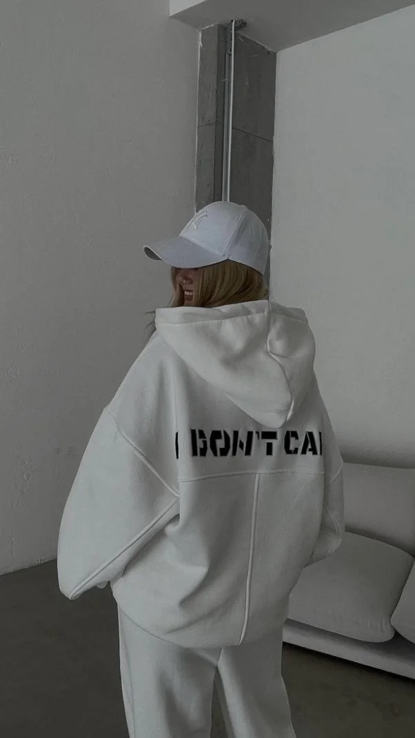 Nakış İşlemeli Üç İplik Sweat Takım- Beyaz -