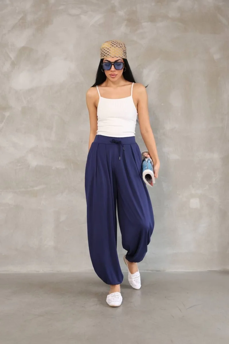 Osy Modal Yumuşak Dokulu Kumaş Şalvar Pantalon - Lacivert -