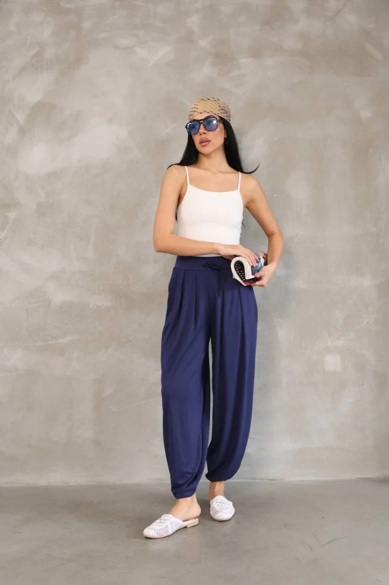 Osy Modal Yumuşak Dokulu Kumaş Şalvar Pantalon - Lacivert -