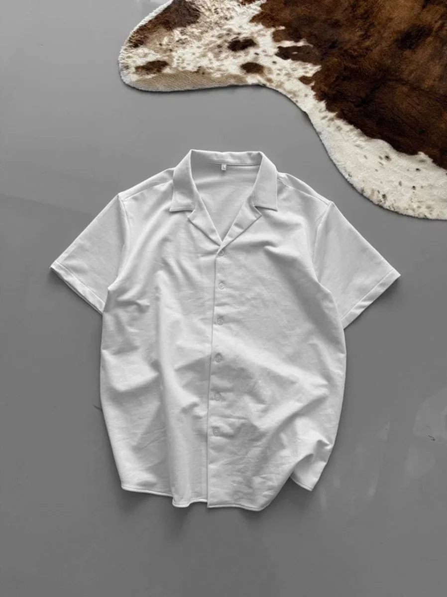 İki İplik Kumaş  Gömlek - Beyaz -