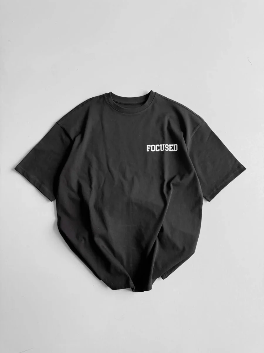 20/1 Penye CompackBaskılı Oversize Bisiklet Yaka Kısa Kol Yazlık T-shirt - Siyah -