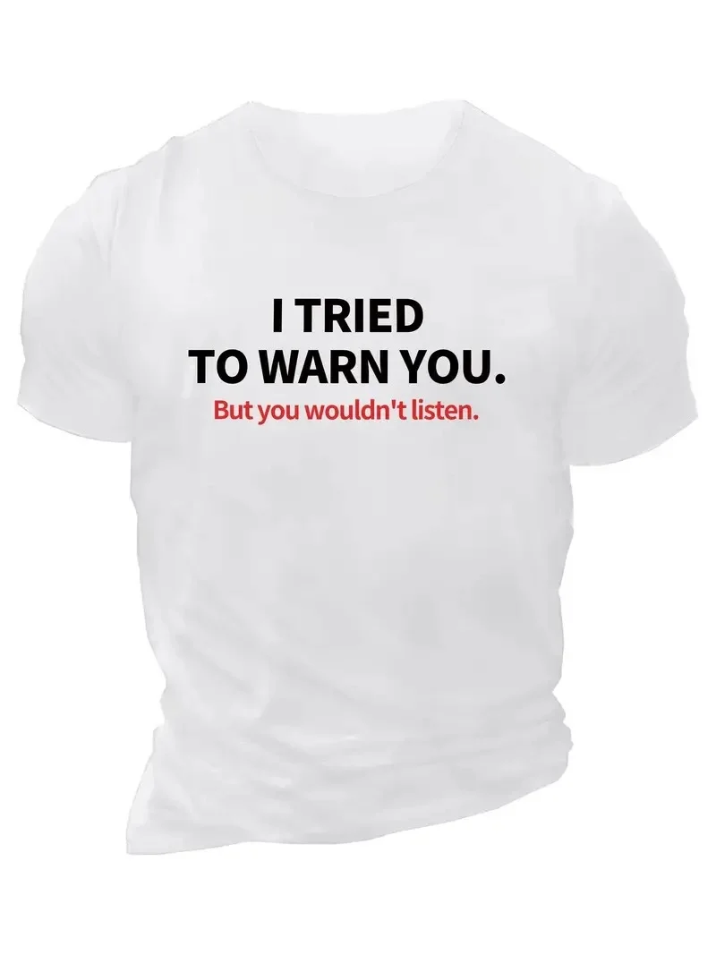 20/1 Penye Compack I TRIED TO WARN YOU. Baskılı Oversize Bisiklet Yaka T-shirt - Beyaz -
